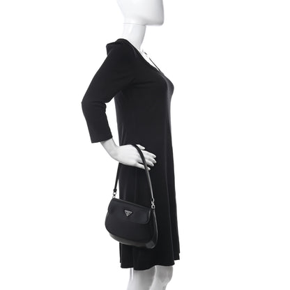 Prada Spazzolato Cleo Flap Shoulder Bag Black 2 of 9