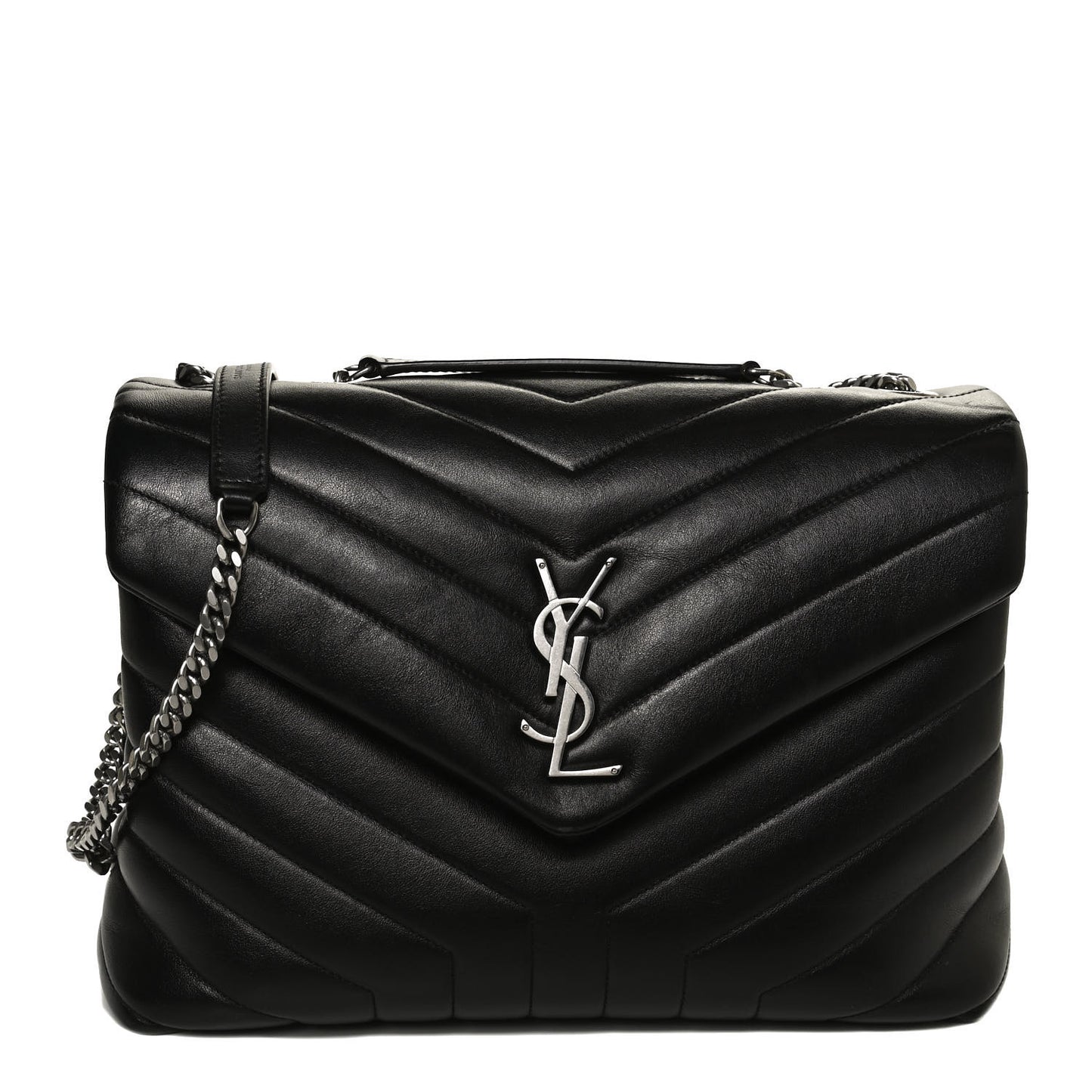 Calfskin Y Quilted Monogram Medium Loulou Chain Satchel Black