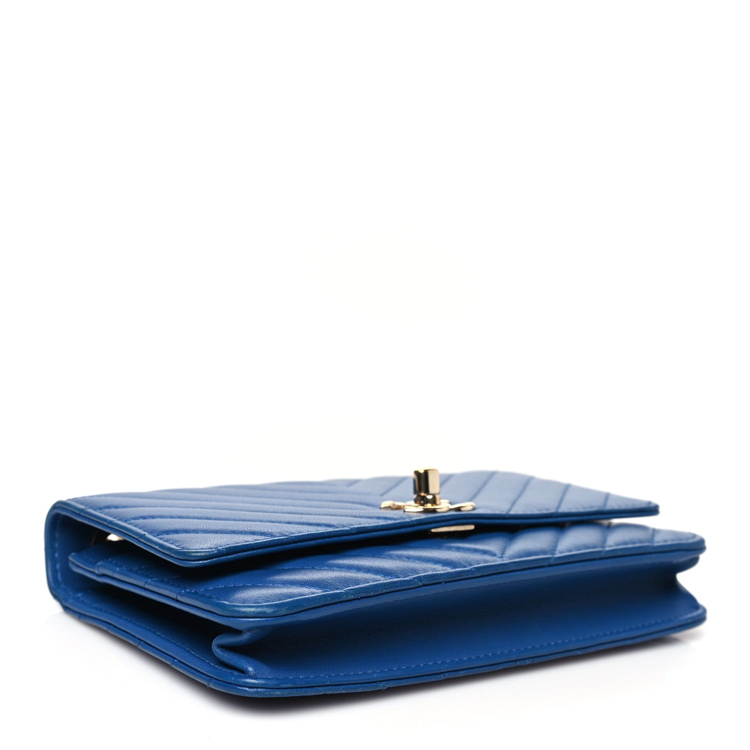 Chanel Lambskin Chevron Quilted Trendy CC Wallet On Chain WOC Blue 4 of 11