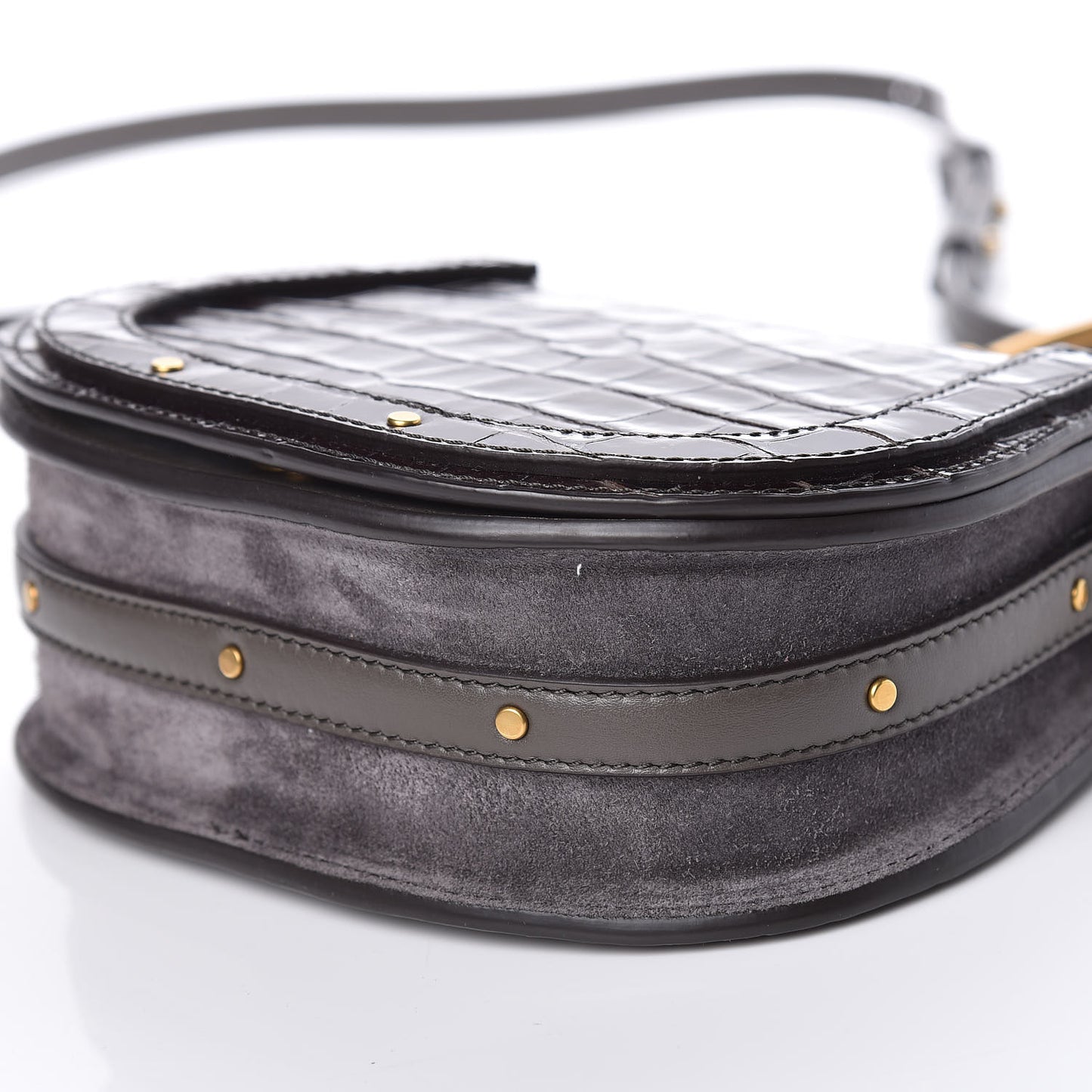 Suede Calfskin Crocodile Embossed Small Nile Bracelet Bag Profound Brown