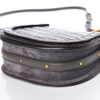 Chloe Suede Calfskin Crocodile Embossed Small Nile Bracelet Bag Profound Brown 9 of 9