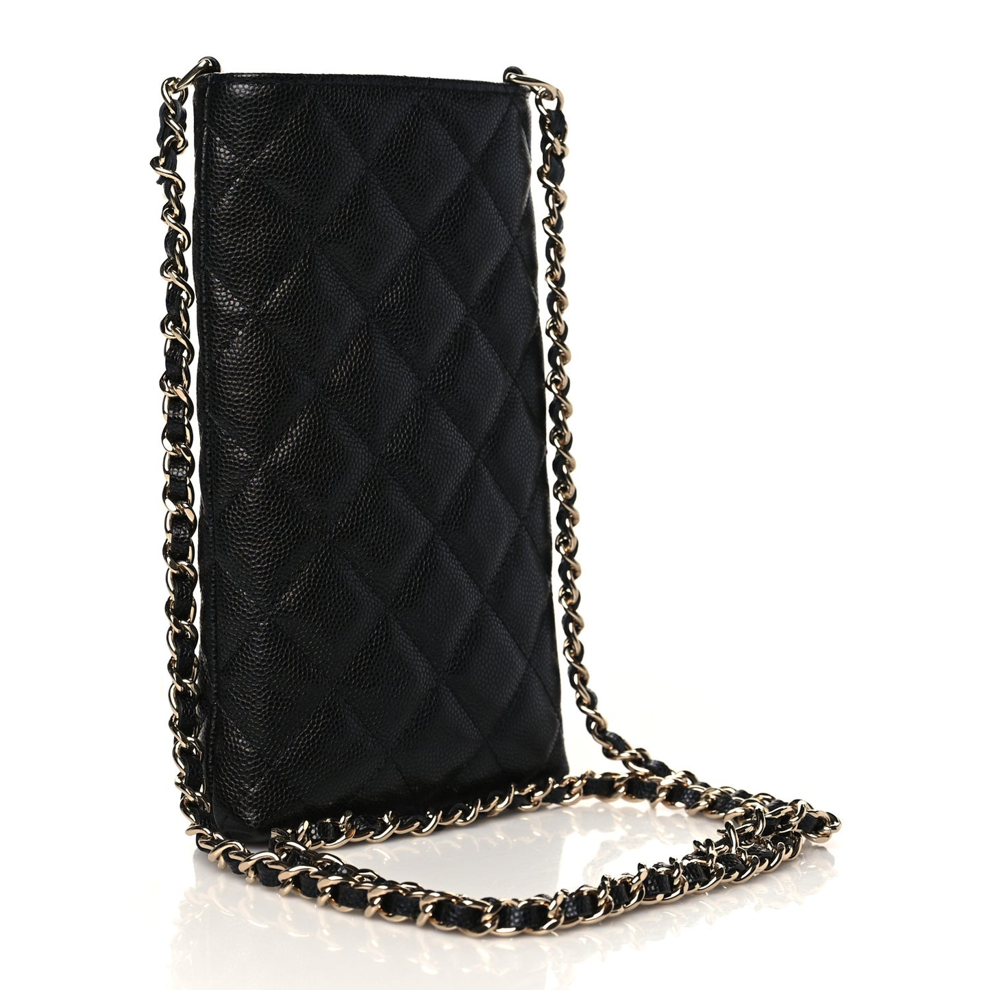 Caviar Quilted French New Wave Phone Holder With Chain Black