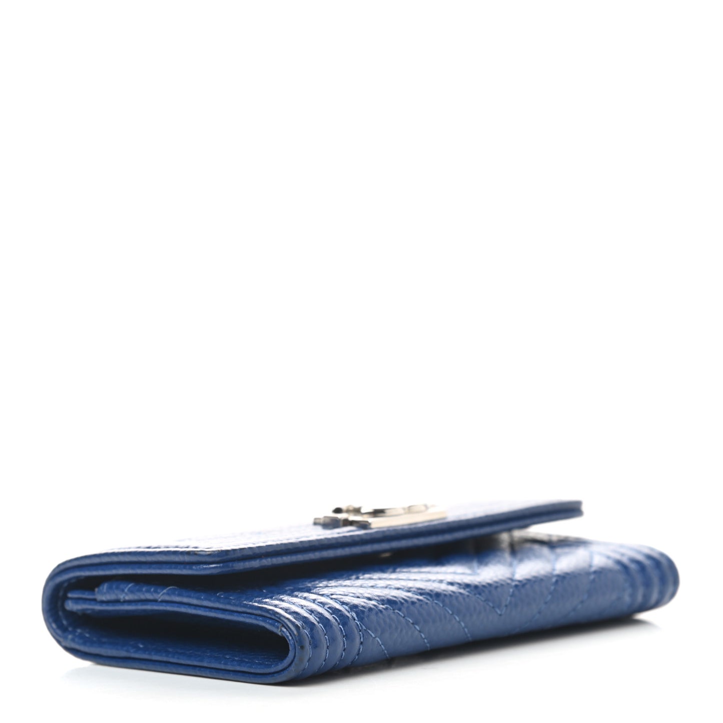 Caviar Chevron Quilted Boy Flap Card Holder Blue