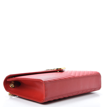 Saint Laurent Grain De Poudre Matelasse Chevron Large Monogram Satchel Lipstick Red 4 of 15