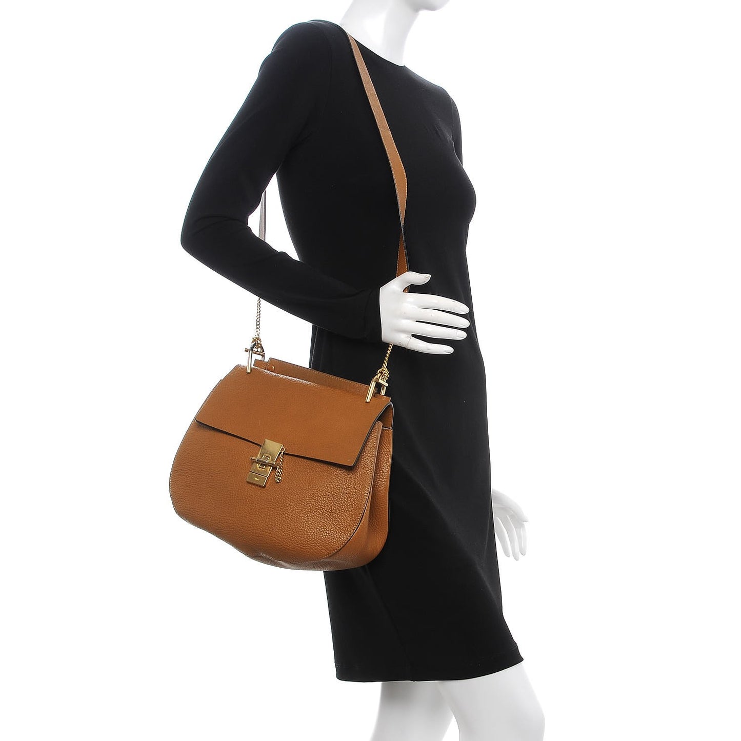 Grained Lambskin Large Drew Shoulder Bag Caramel