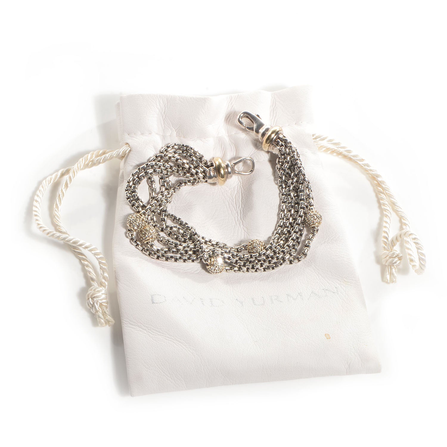 David Yurman Sterling Silver 18k Gold Diamond Eight-Row Chain Bracelet 2XL 7 of 7