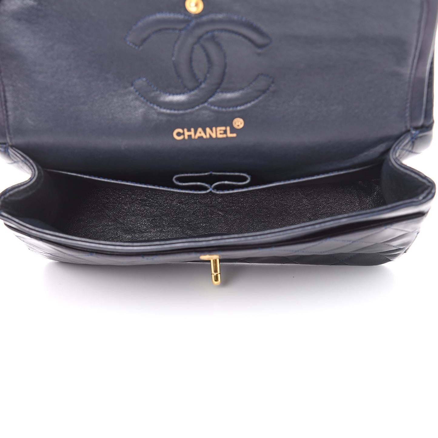 Lambskin Quilted Medium Double Flap Navy