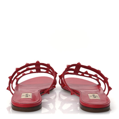 Valentino Garavani Nappa Lacquered Monochrome Rockstud Caged Flat Slide Sandals 37 Rouge Pur 6 of 12