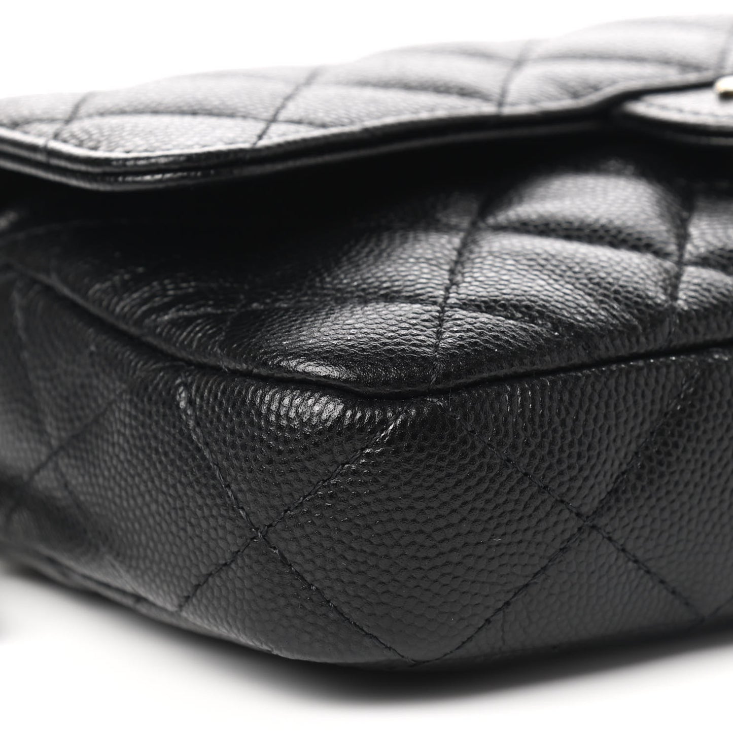 Caviar Quilted Flap Phone Holder With Chain Black