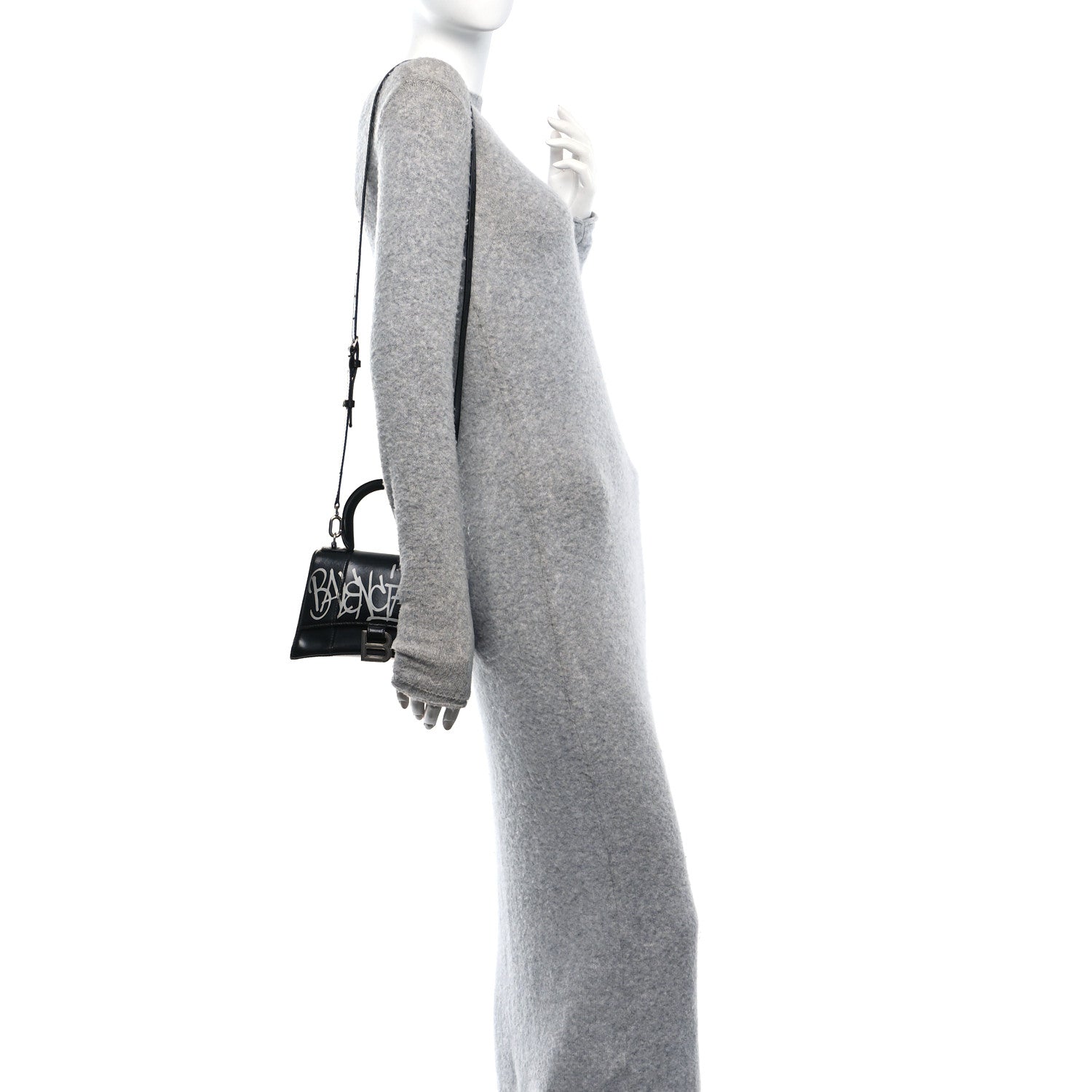 Balenciaga Box Calfskin Graffiti Logo Hourglass Top Handle Bag XS Black Silver 2 of 13