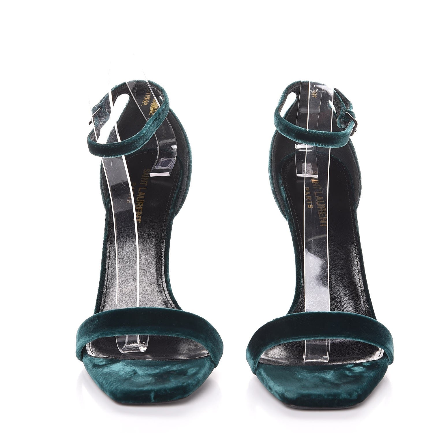 Saint Laurent Velvet Amber 105 Ankle Strap Sandals 39 Malachite 2 of 10