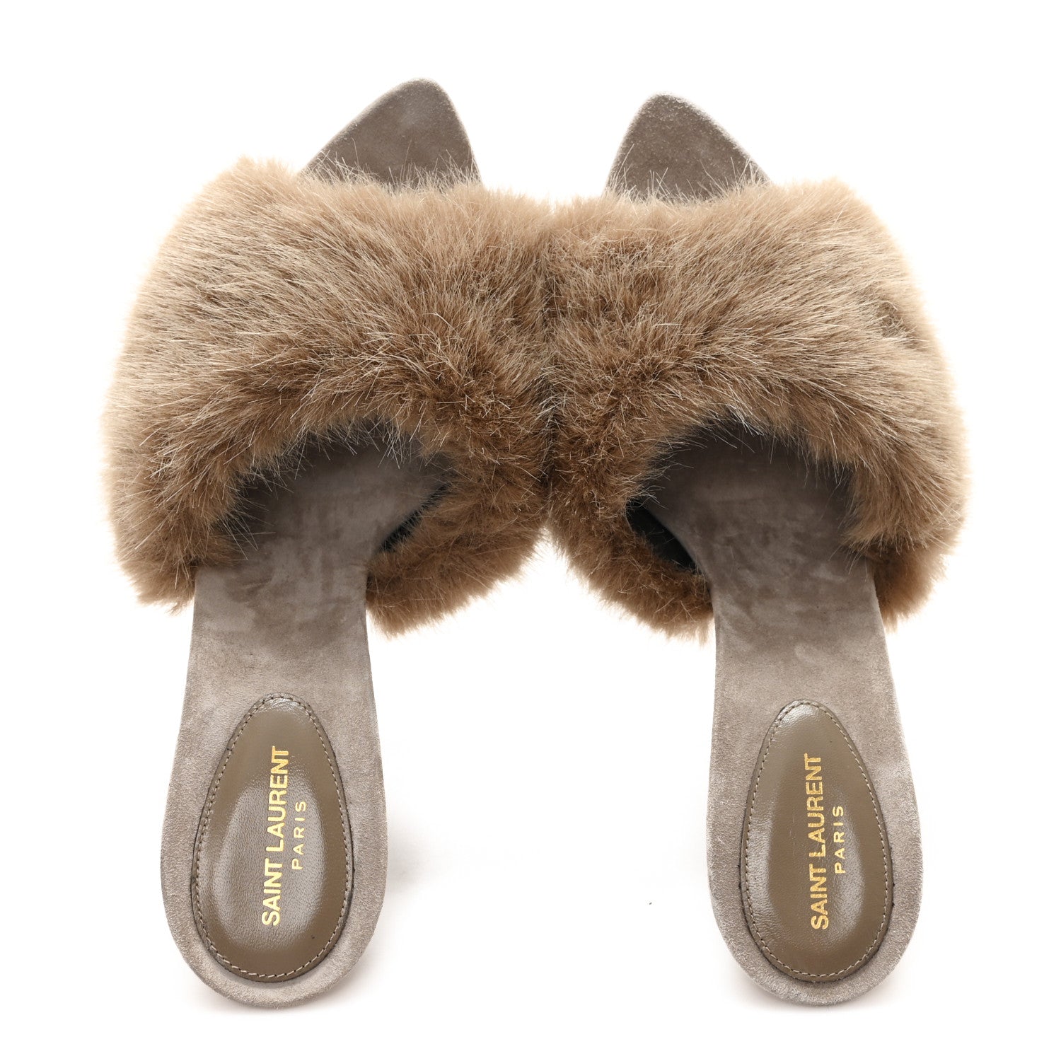 Saint Laurent Suede Faux Fur La 16 Mule Sandals 40 Gris Clair 2 of 10