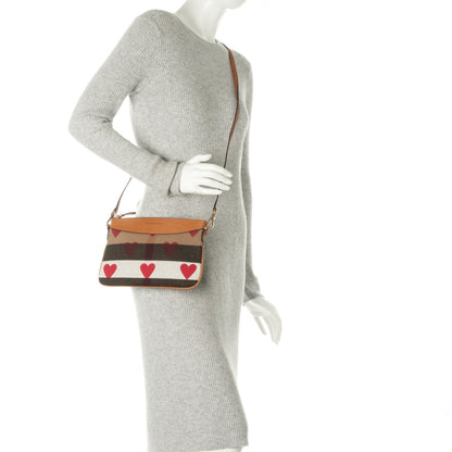 Burberry Mega Check Heart Print Peyton Crossbody Clutch Bag Tan 2 of 9