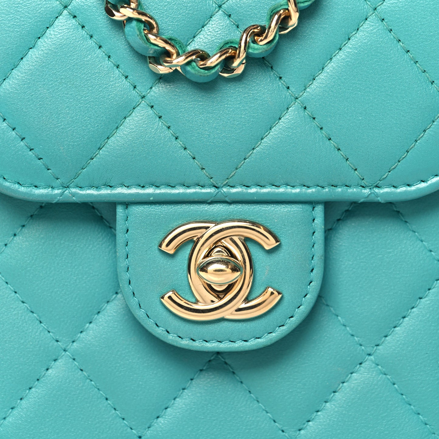 Lambskin Quilted Extra Mini Wallet On Chain WOC Teal