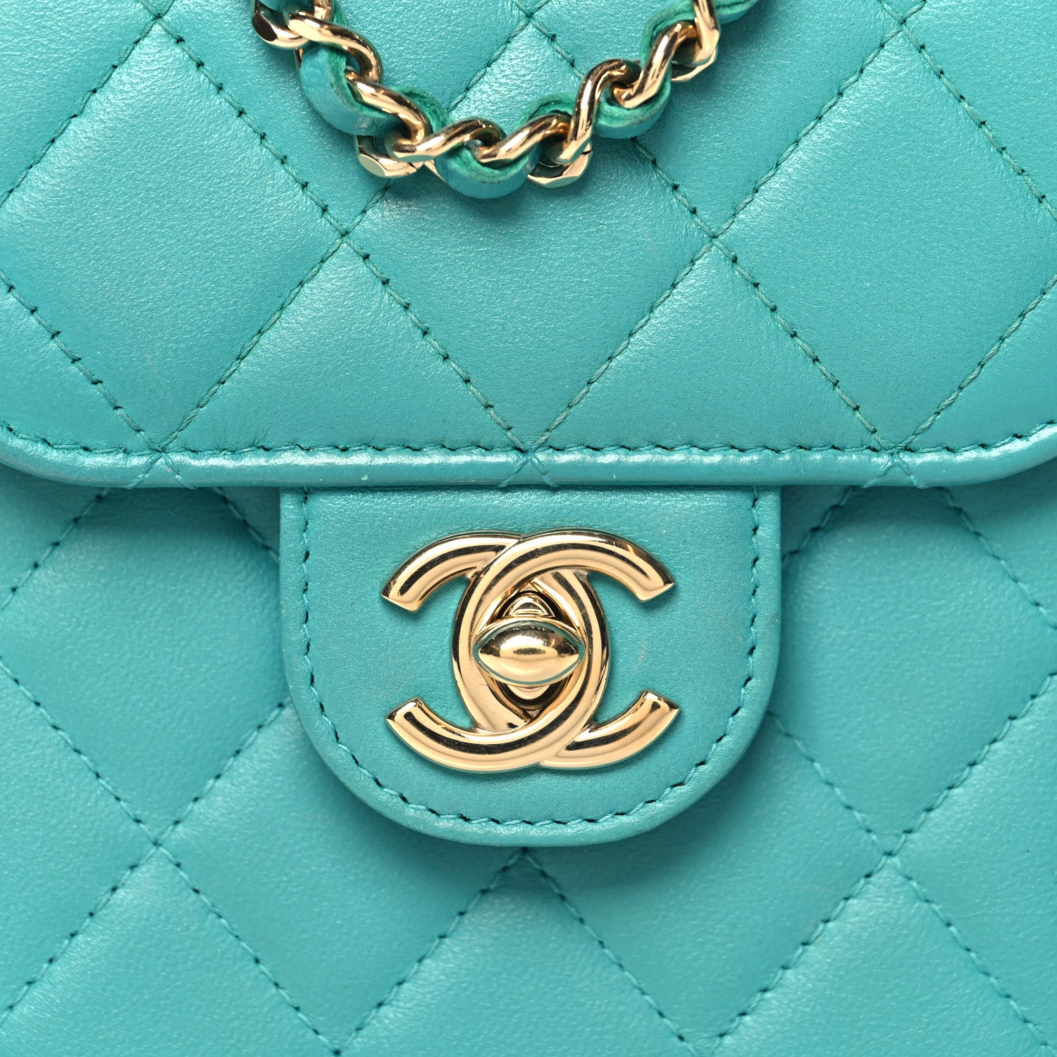 Chanel Lambskin Quilted Extra Mini Wallet On Chain WOC Teal 8 of 14