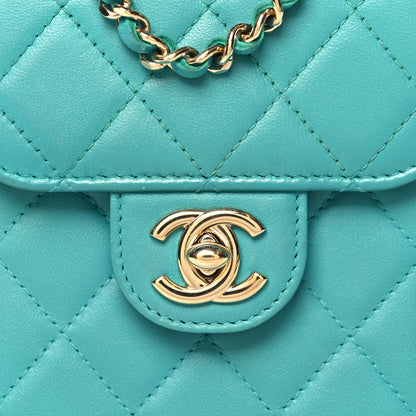 Chanel Lambskin Quilted Extra Mini Wallet On Chain WOC Teal 8 of 14