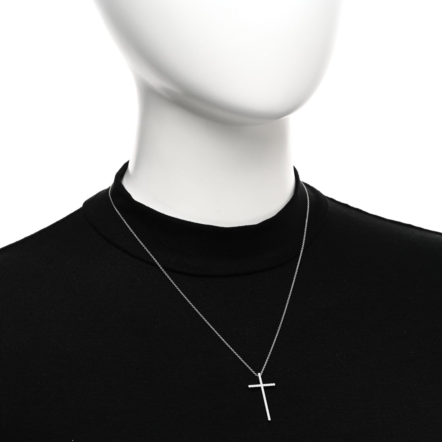 Tiffany 18K White Gold Diamond Metro Cross Pendant Necklace 2 of 5