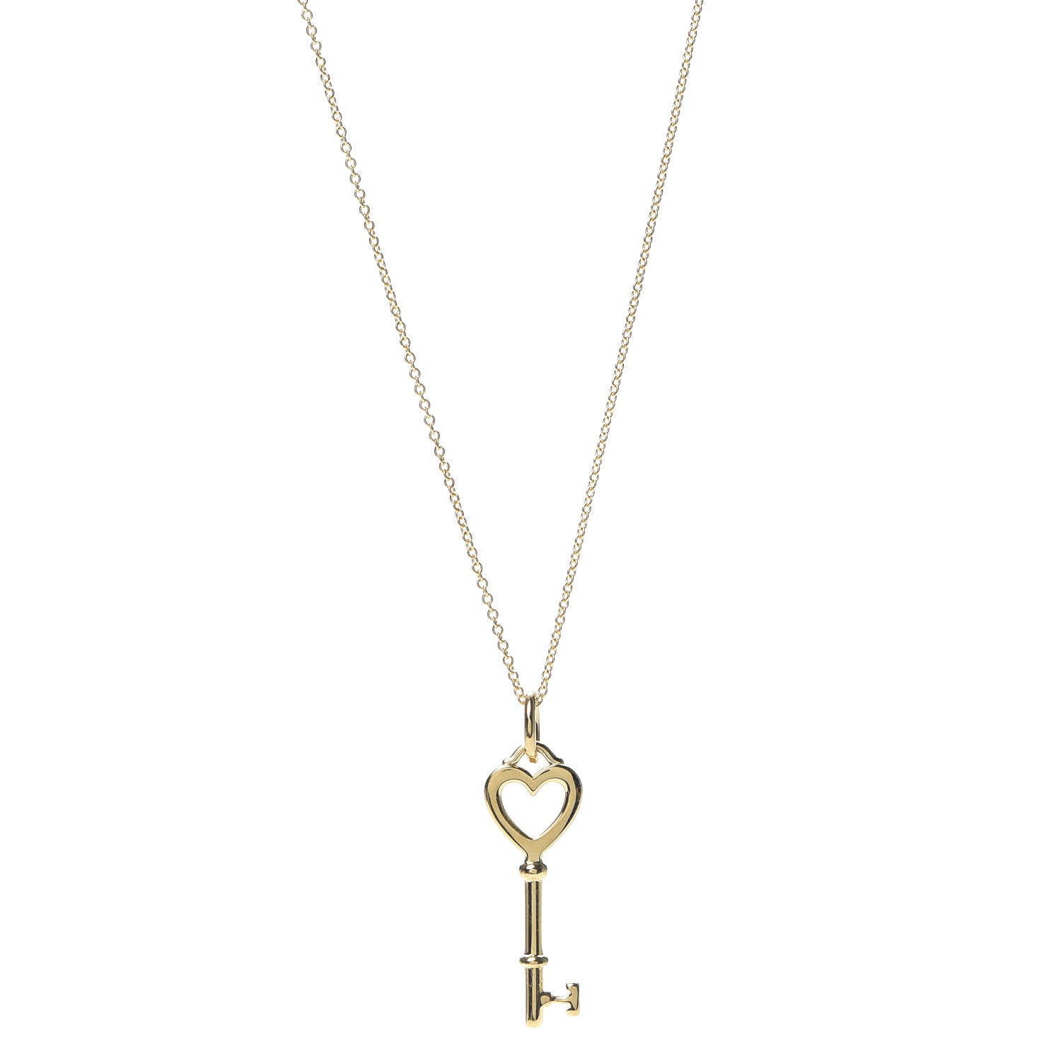 Tiffany 18K Yellow Gold Mini Heart Key Pendant Necklace 1 of 5