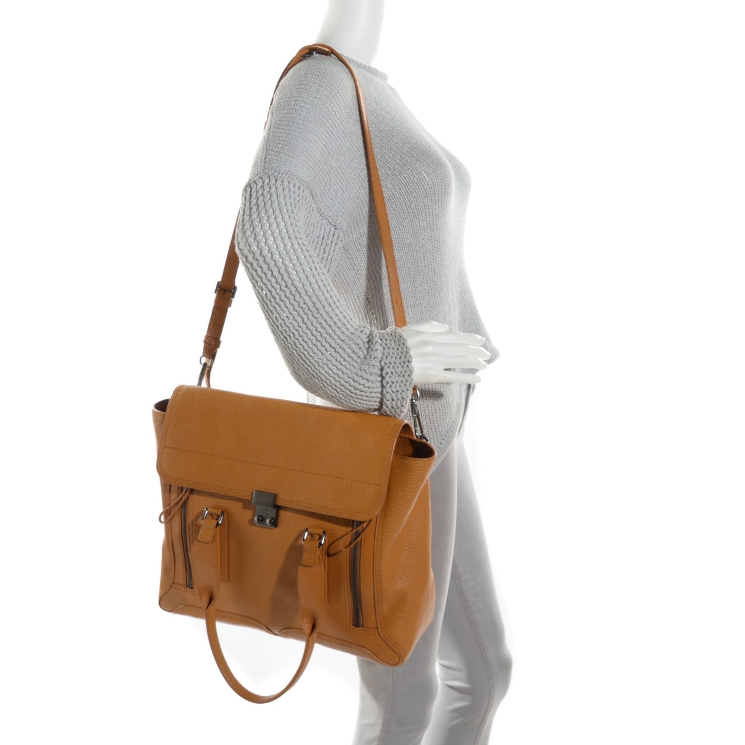 3.1 Phillip Lim 3.1 Textured Calfskin Medium Pashli Satchel Amber 2 of 8