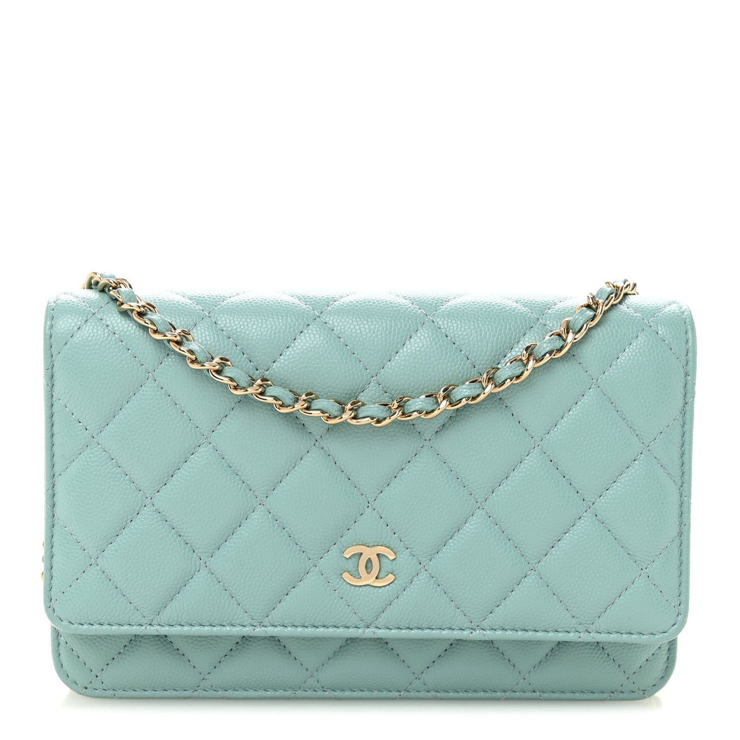 Caviar Quilted Wallet on Chain WOC Light Blue