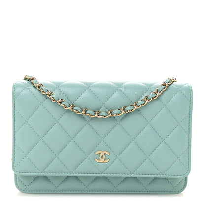 Chanel Caviar Quilted Wallet on Chain WOC Light Blue 1 of 12