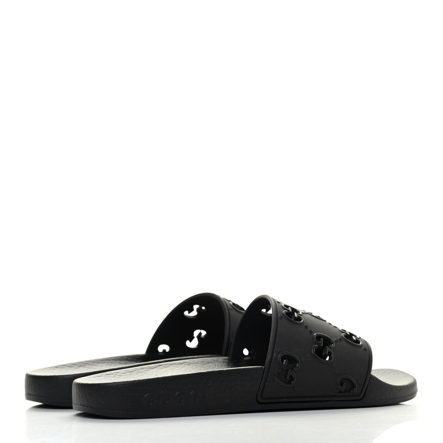 Rubber GG Monogram Perforated Womens Slide Sandals 36 Black
