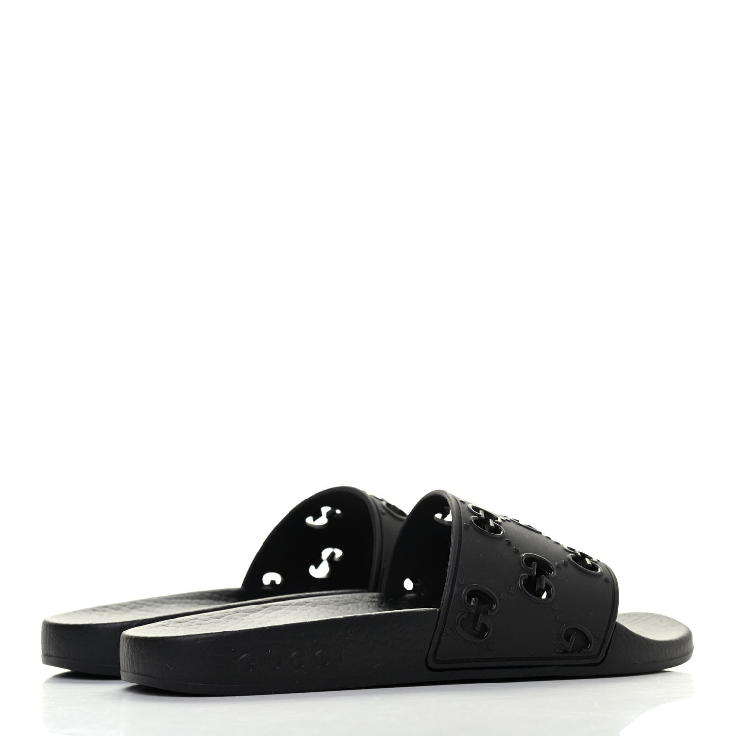 Gucci Rubber GG Monogram Perforated Womens Slide Sandals 36 Black 3 of 4