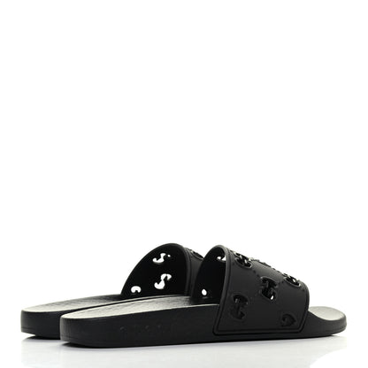 Gucci Rubber GG Monogram Perforated Womens Slide Sandals 36 Black 3 of 4