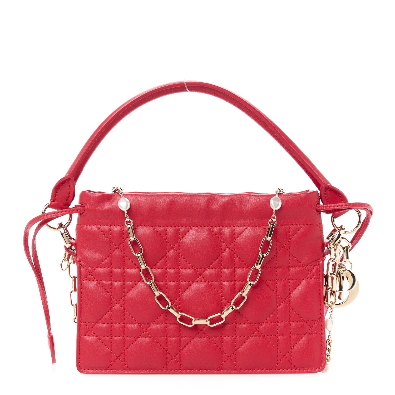 Christian Dior Lambskin Cannage Milly Mini Drawstring Bag Red 1 of 10