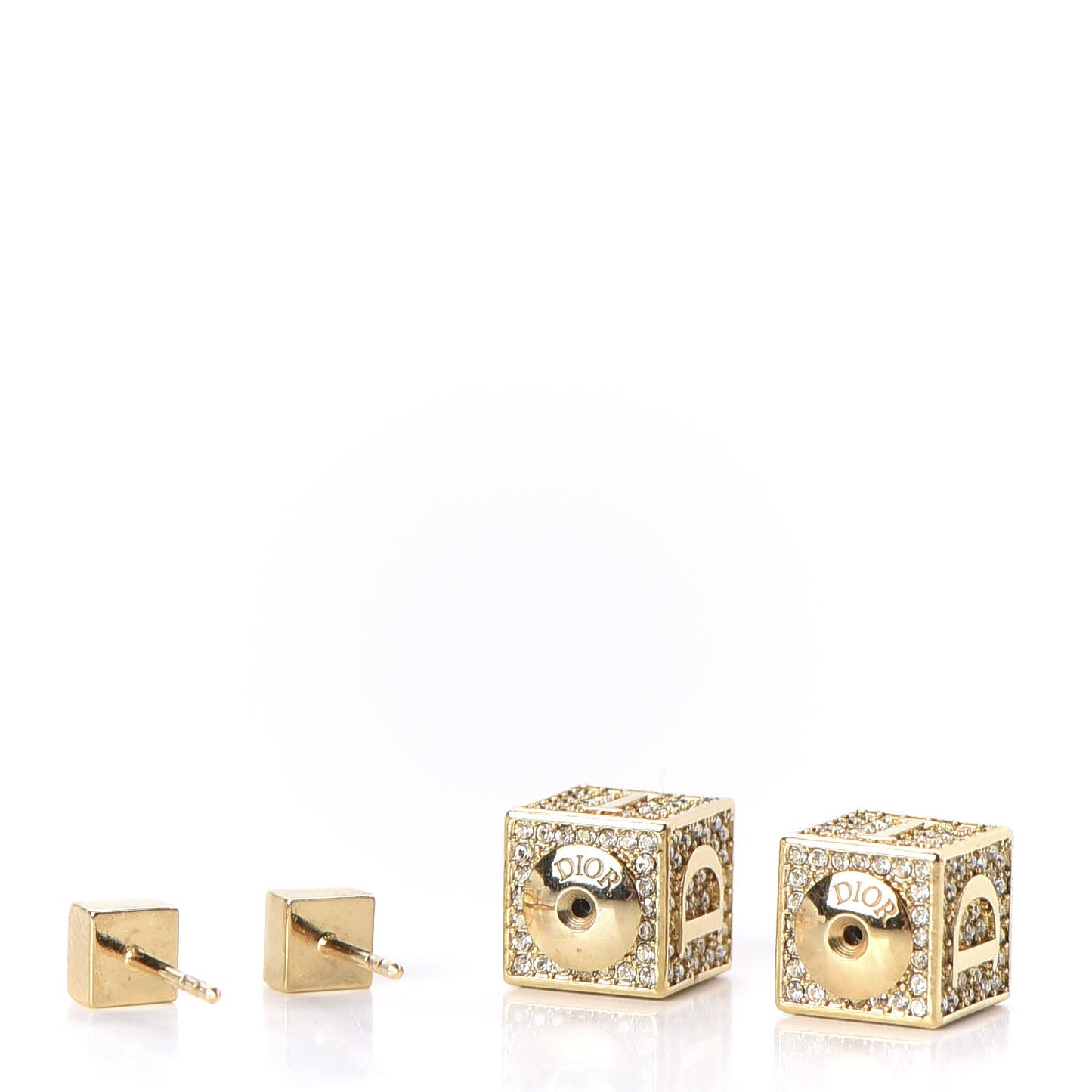 Metal Crystal Lucky Square Earrings Gold