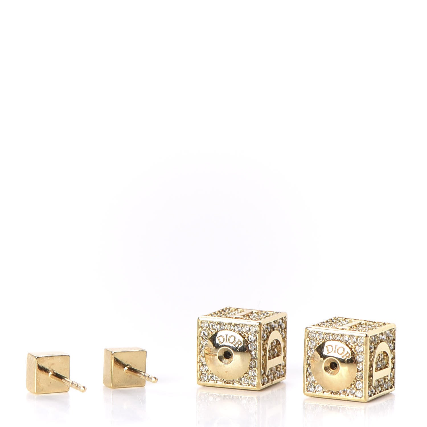 Christian Dior Metal Crystal Lucky Square Earrings Gold 4 of 6
