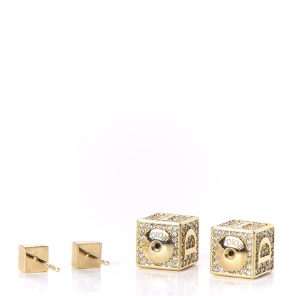Christian Dior Metal Crystal Lucky Square Earrings Gold 4 of 6