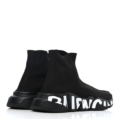Balenciaga Neoprene Knit Womens Speed Graffiti Sneakers 38 Black White 3 of 4