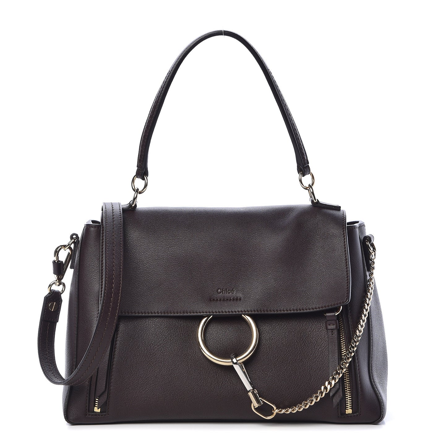 Smooth Calfskin Suede Medium Faye Day Shoulder Bag Carbon Brown