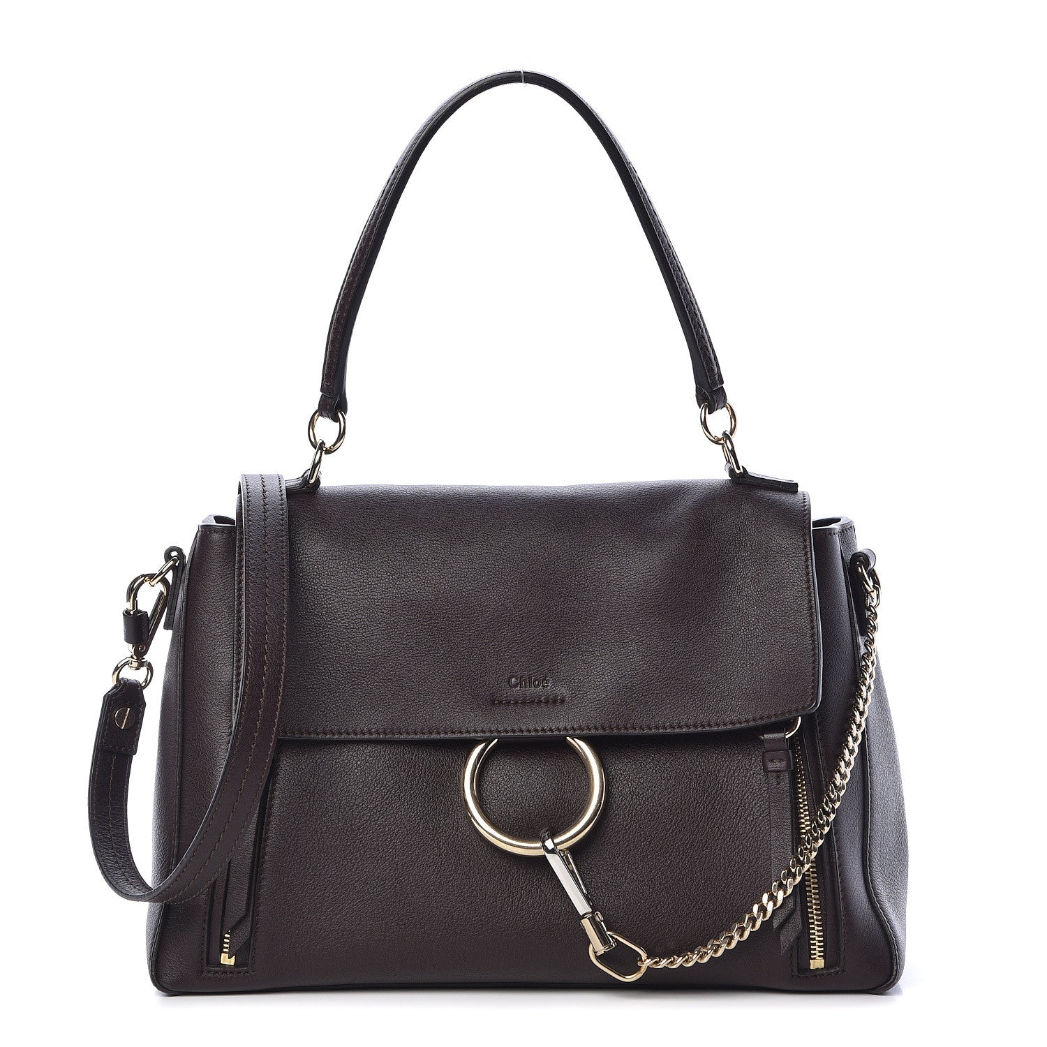 Chloe Smooth Calfskin Suede Medium Faye Day Shoulder Bag Carbon Brown 1 of 12