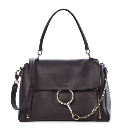 Chloe Smooth Calfskin Suede Medium Faye Day Shoulder Bag Carbon Brown 1 of 12