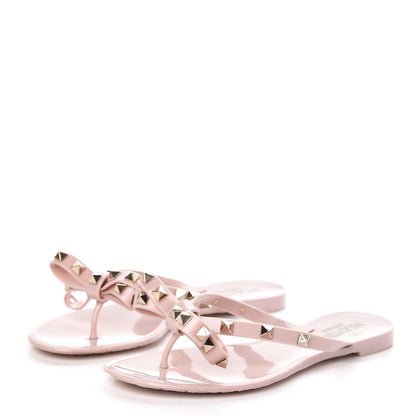 Valentino Garavani PVC Jelly Rockstud Bow Thong Sandals Water Rose 3 of 10