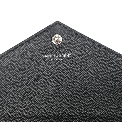 Saint Laurent Grain De Poudre Matelasse Chevron Monogram Envelope Chain Wallet Black 5 of 8
