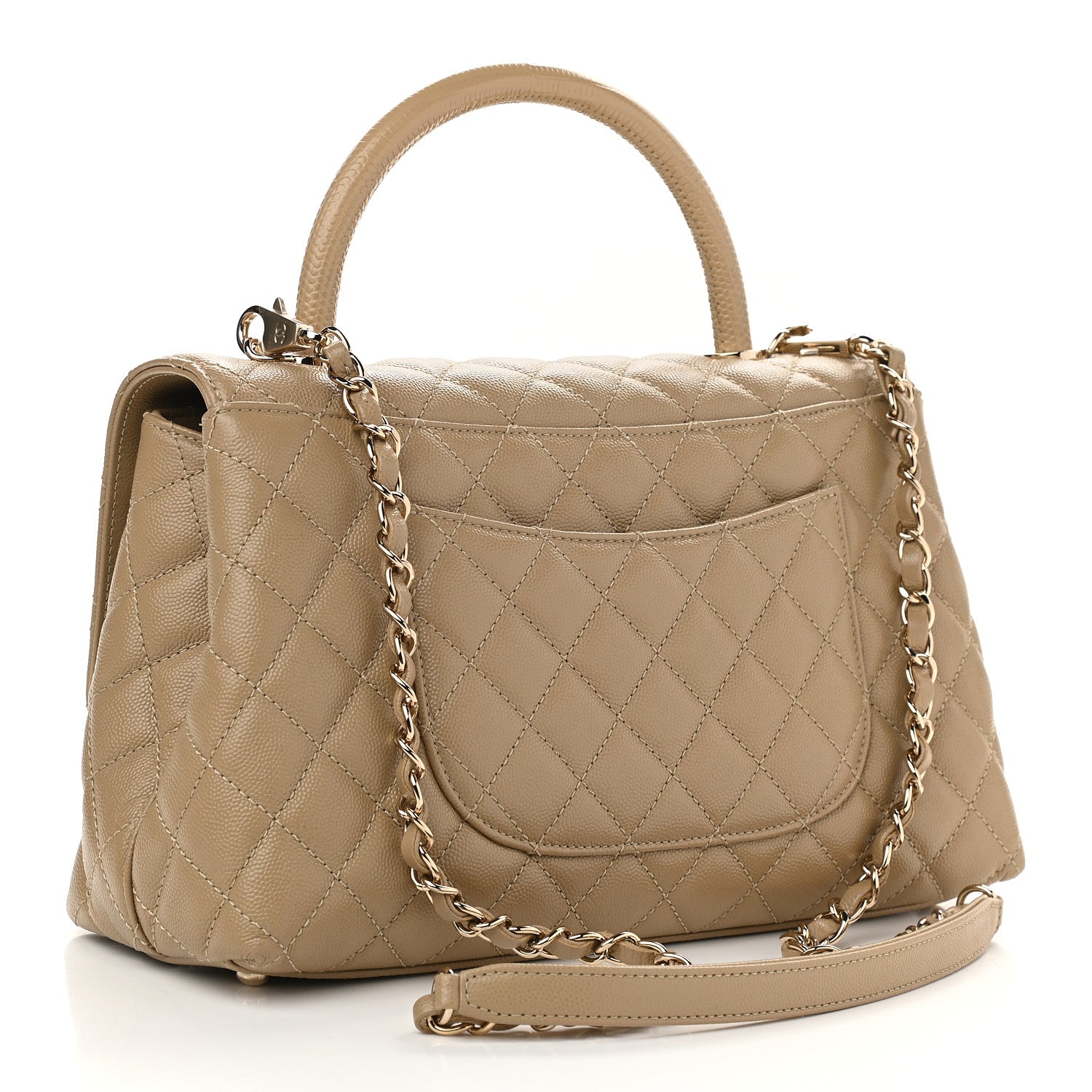 Chanel Caviar Lizard Embossed Quilted Small Coco Handle Flap Dark Beige 3 of 9