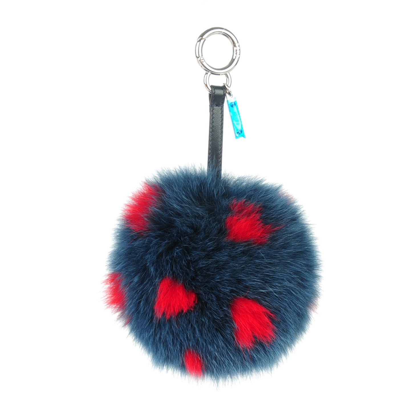 Fox Fur Polka Dot Pom Pom Bag Charm Blue Red