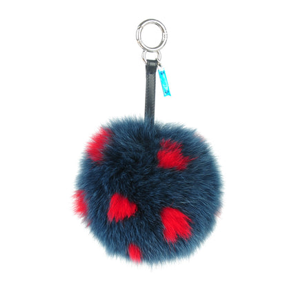 Fendi Fox Fur Polka Dot Pom Pom Bag Charm Blue Red 1 of 5