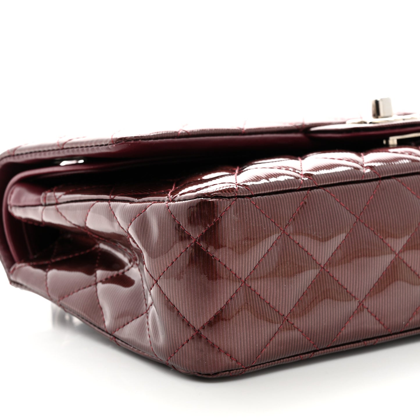 Striated Patent Quilted Medium Double Flap Burgundy