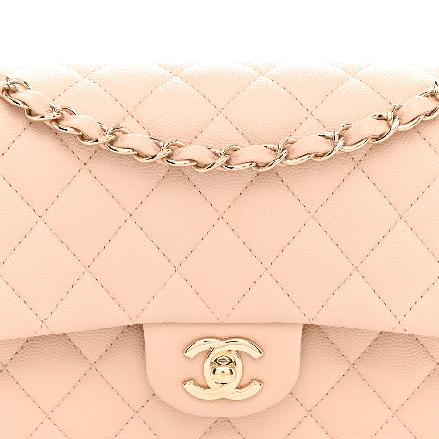 Caviar Quilted Medium Double Flap Light Beige