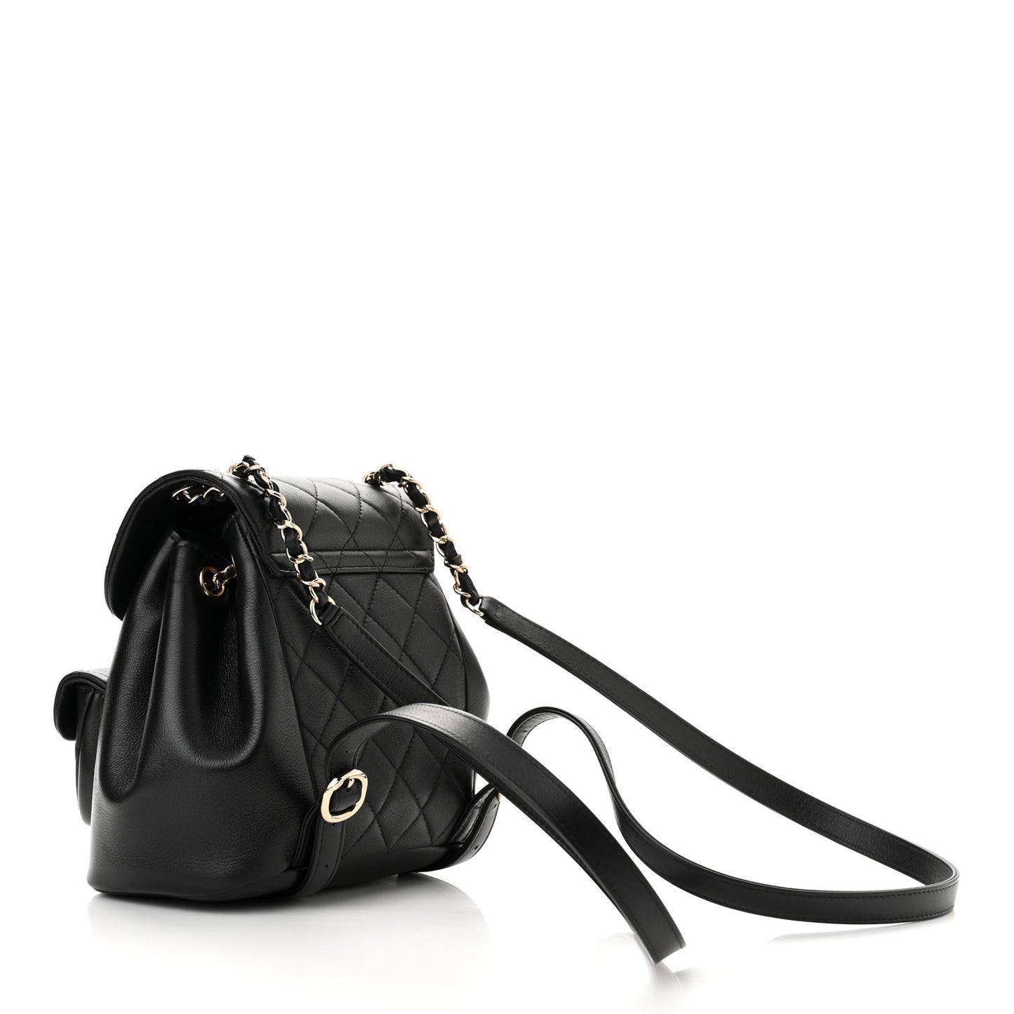 Lambskin Quilted Small Duma Drawstring Backpack Black