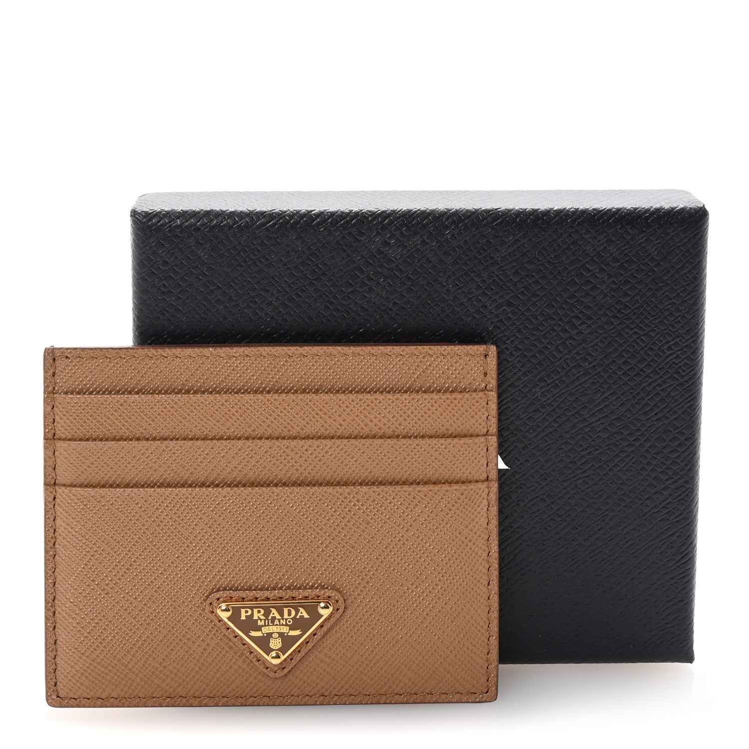 Prada Saffiano Triangle Card Holder Caramel 7 of 7