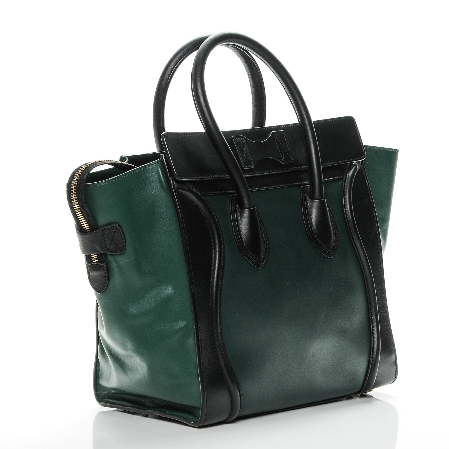 Celine Satin Calfskin Mini Bi-Color Luggage Bottle Green Black 3 of 9