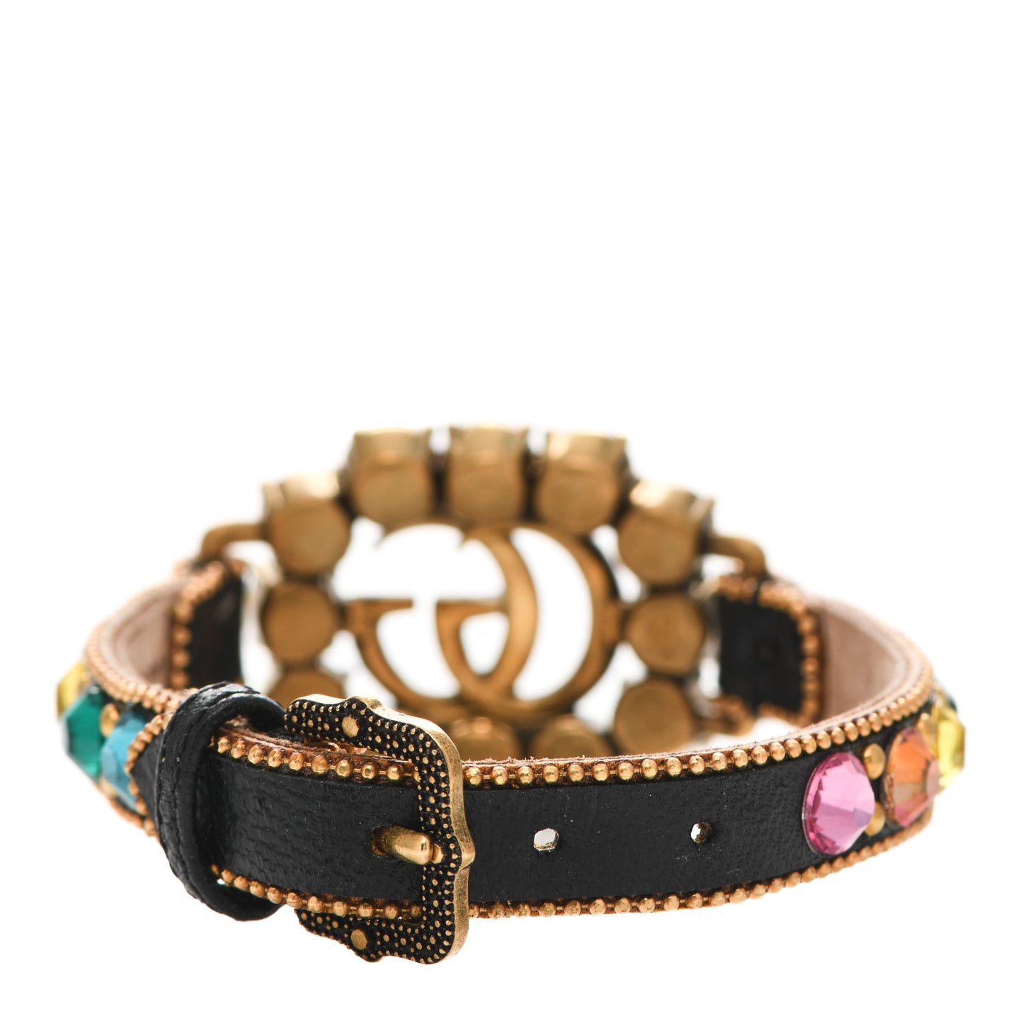 Calfskin Crystal Double G Bracelet Black Multicolor