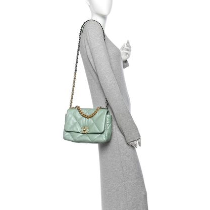 Chanel Shiny Lambskin Quilted Medium Chanel 19 Flap Light Green 2 of 12