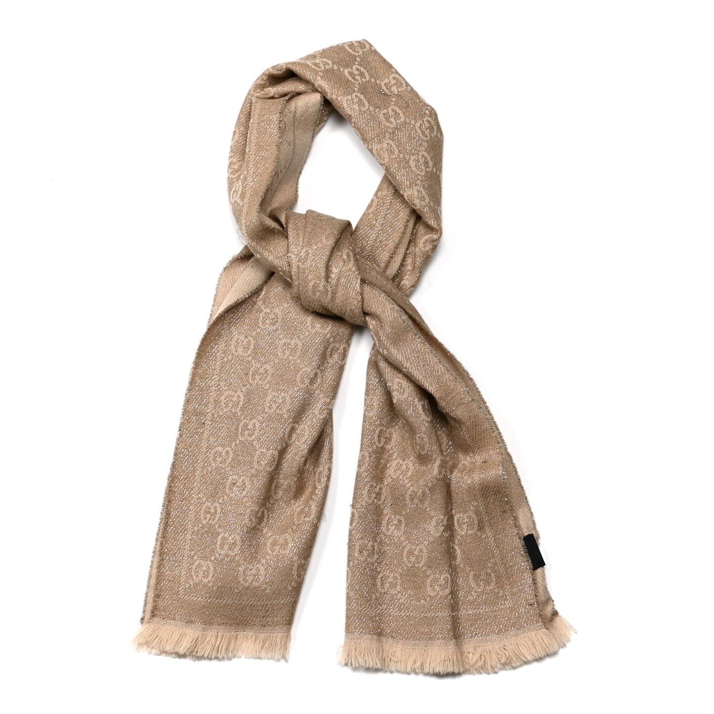Metallic Wool GG Monogram Fringe Scarf Natural