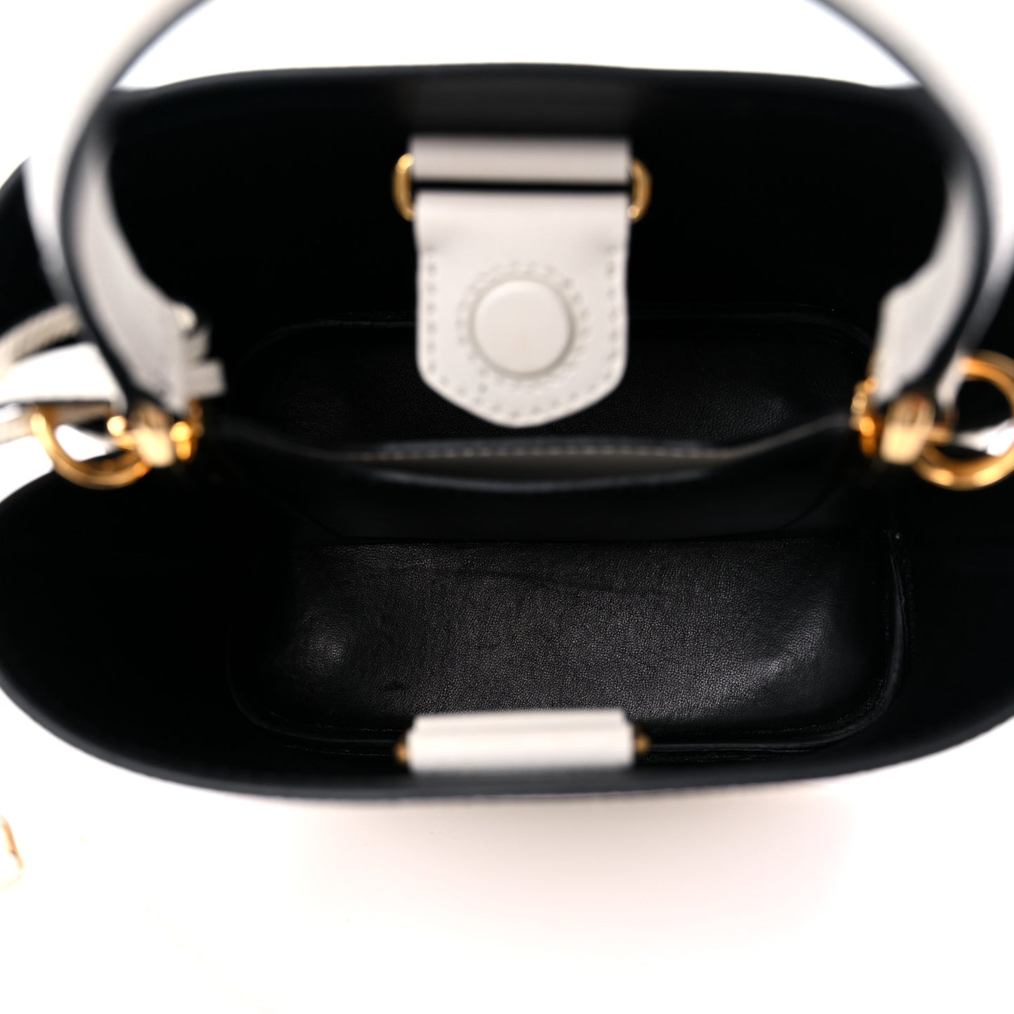 Saffiano Cuir Calfskin Small Panier Bucket Bag White Black